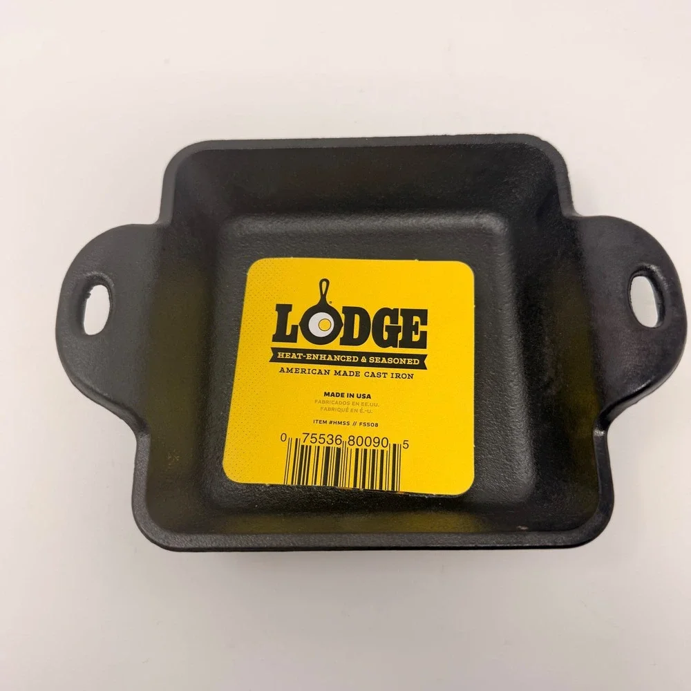 Lodge 5 Inch Square Cast Iron Mini Server - Heat-Enhanced &‎ Seasoned - USA Made